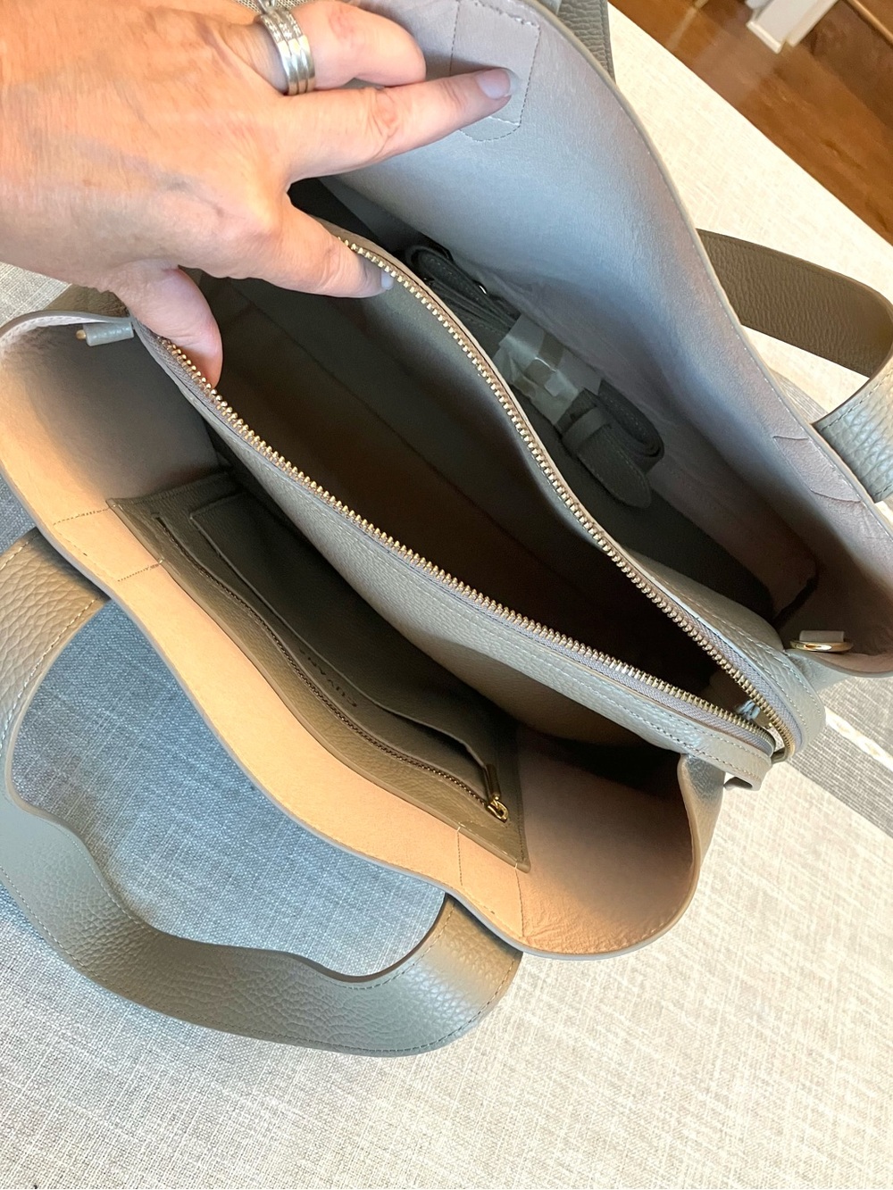 CUYANA Zippered Satchel Pebbled Leather Tote in Taupe, practically new - Picture 5 of 16
